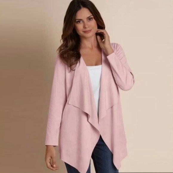 Soft Surroundings Sweaters - Soft‎ Surroundings Faux Suede Ultra Soft Pink Waterfall Cardigan Size M